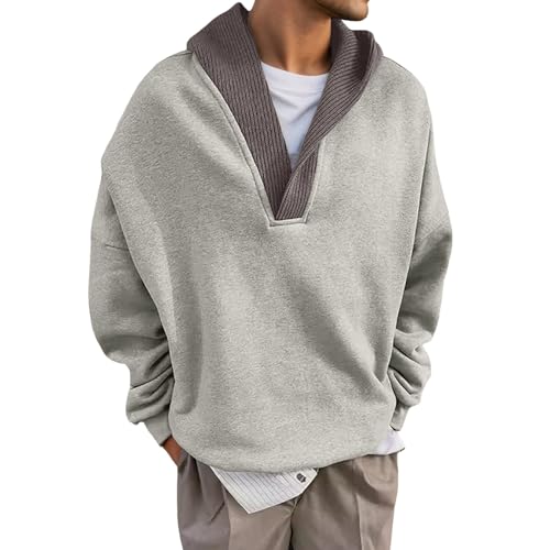 Duohropke Sudadera con capucha para hombre de manga larga con cuello de pico, sudadera informal con capucha cálida con bolsillos, patchwork, sudadera larga con capucha, sudadera Harajuku Hip Hop