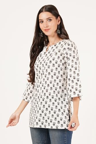 Image of Amazon Brand - Anarva Jaipuri Cotton Printed Short Kurti for Women