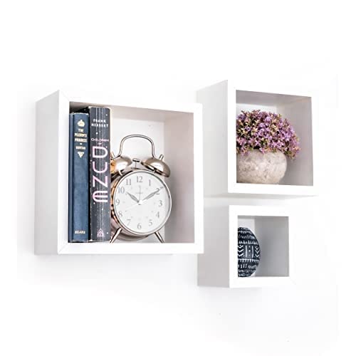 Greenco 3 Cube Floating Shelf, Easy-To-Assemble Floating Wall Mount Shelves For Bedrooms And Living Rooms, White Finish #TOP7