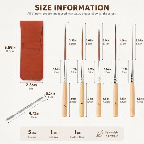 Set de 5 Pinceles Liner con Cerdas de Pelo de Oreja de Buey, Pinceles Extra Largos de Punta Fina, Espátula, Pinceles Detallados para Pintura miniatura 2