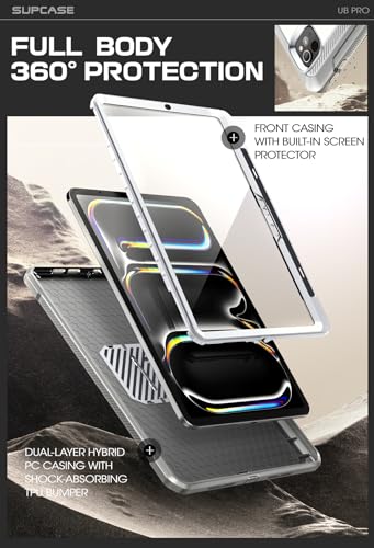 Image of SUPCASE for iPad Pro 11 Inch Case M4 2024 5th Generation with Pencil Holder (Unicorn Beetle Pro), [Built-in Screen Protector & Stand] Full-Body Rugged Cover for iPad Pro 11 Inch M4 2024 5th Gen, White