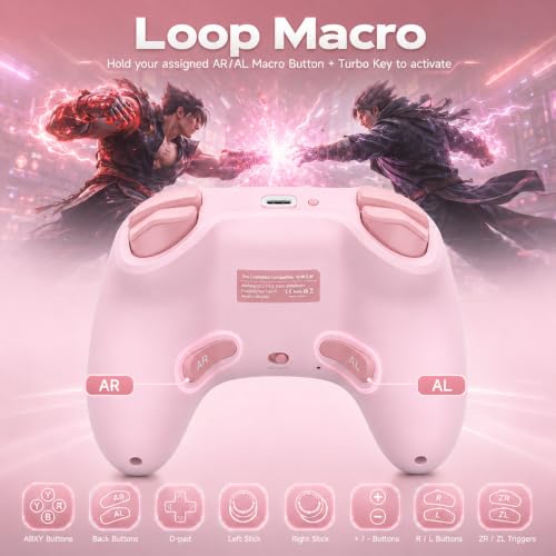 Image of aghi Hall Effect Wireless Gaming Controller with Phone Clip | for iPhone /Android /PC /Steam /TV /Switch /Switch 2 with Hall Joysticks, Lock Speed, Macro, 6-Axis Gyro, Vibration, Turbo, Pink