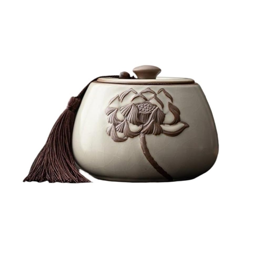 CHENGAIJIAN Tea Canister Chinese Vintage Tea Sealing Jar With Lid And Tassel Yellow Ru Kiln Embossed Coffee Candy Storage