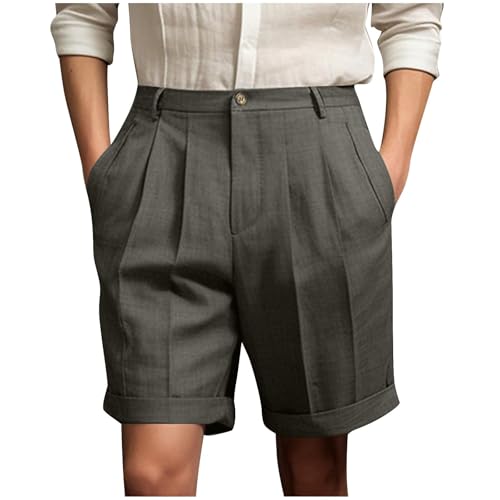 Men's Classic Fit Pleated Front Suit Shorts Lightweight Thin Summer Shorts with Pocket Button Zipper Beach Shorts