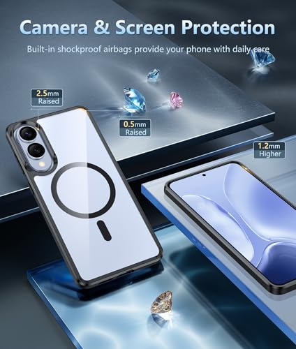 Image of FNTCASE for Samsung Galaxy S25-Edge Case: Clear Magnetic Military Grade Drop Protection Anti Yellowing Cell Phone Cover - Rugged Shockproof Protective Bumper Transparent Phonecase