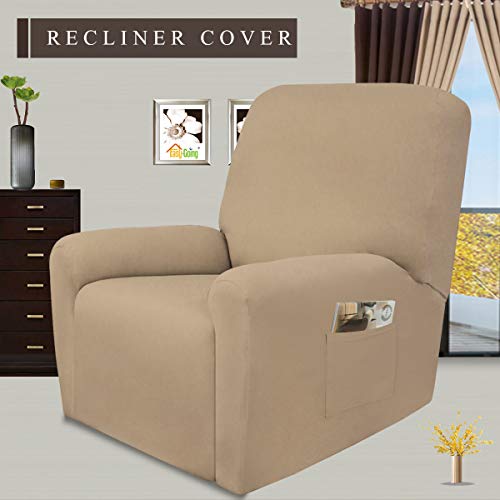 Image of Easy-Going 4 Pieces Microfiber Stretch Recliner Slipcover - Spandex Soft Fitted Sofa Couch Cover, Washable Furniture Protector with Elastic Bottom for Kids, Pet(Recliner, Pale Yellow)