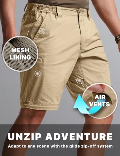 Image of CQR Men's Convertible Cargo Tactical Pants, Water Resistant Outdoor Hiking Pants, Zip Off Lightweight Stretch Work Pants