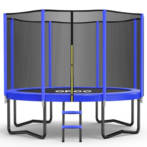 ORCC Trampoline 8FT 10FT 12FT 14FT, Outdoor Tramp with Enclosure Net, 410LBS Yard Trampoline for Kids - Recreational Anti-Rust Trampolin for Kids and Adults with Ladder, ASTM Approved