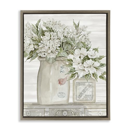 Alluring White Floral Jars, 25 x 31 Inch Canvas in Floater Frame
