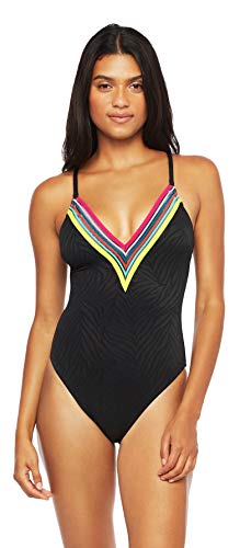 Trina Turk Women's V-Plunge One Piece Swimsuit, Black//Textured Zebra, 12 Trina Turk Women's V-Plunge One Piece Swimsuit, Black//Textured Zebra, 12