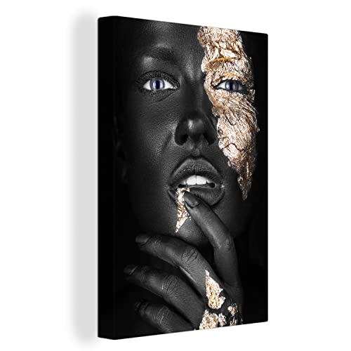 MuchoWow Leinwand Bilder Leinwandbilder Abstrakt Gold Vlies Wandbild Abstrakt Kunst Leinwandbild Wohnzimmer Bild Wanddeko Frau Deko Wanddekoration 90x140 Cover
