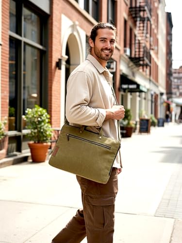 Image of The House of tara Beige Canvas Laptop MacBook Messenger Bag for Men and Women | Formal Business Slim Crossbody Sling Bag for College Purpose | Laptop Upto 15.6 Inch | Handbags with Shoulder Straps