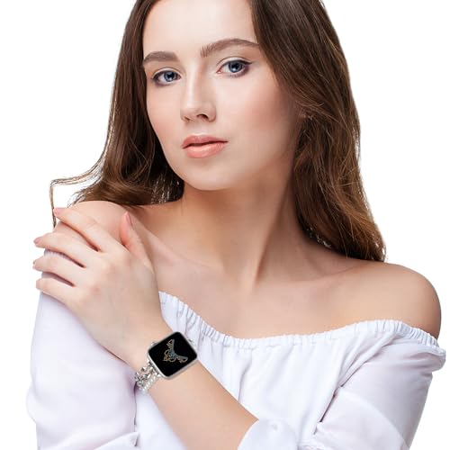 REALSIGN Pearl Beaded Bracelet Compatible with Apple Watch Bands 42mm 44mm 45mm 49mm,Bling Stylish Wristband Silver Love Shape Chain Jewelry Strap for iWatch Series 9 8 7 6 5 4 3 2 1 SE Ultra Women(42mm/44mm/45mm/49mm,Heart Shape-Silver) by REALSIGN - Image 3