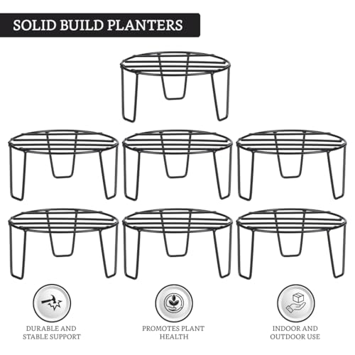 Image of Amazon Brand - Solimo Metal Flower Pot Stand (Black, Set of 7, Round)| Gamla Stand for Home | Plant Stand for Balcony | Premium Flower Pot Stand | Plant Stand for Living Room