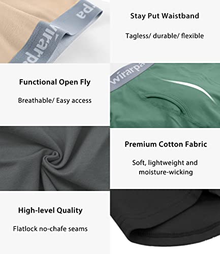 Wirarpa Men's Cotton Boxer Briefs Underwear 4 Pack Open Fly Tag Free Anti-Chafing Comfy Short Leg Underpants Multicolor Small #TOP5