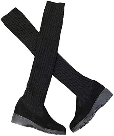 ODOKAY Botas de tacón bajo para Mujer, Zapatos de calcetín de Lana para  Tejer, Vaca, Botas Planas por Encima de la Rodilla : Amazon.es: Zapatos y  complementos