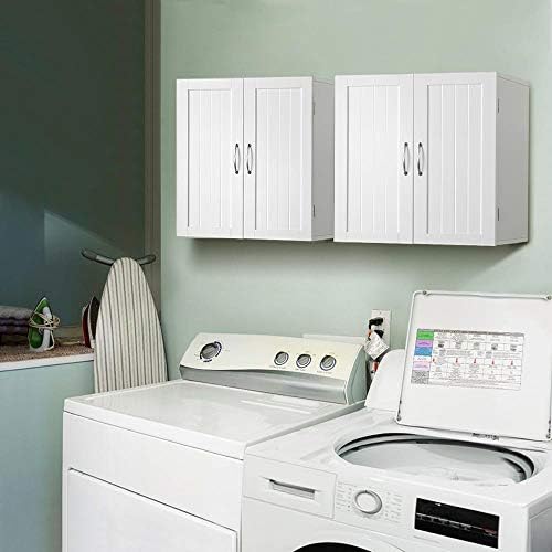 Yaheetech 2PCS Kitchen Cupboard Storage Bathroom Wall Cabinets Organiser/Unit with Double Door and Adjustable Shelf White 59.5x31x59.7cm