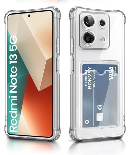 Image of WOW IMAGINE Transparent Back Cover Case for Xiaomi Mi Redmi Note 13 5G | Flexible Built-in Slim Card Pockets Wallet | 360 Camera Protection TPU | Soft Silicone Mobile Cover - Transparent