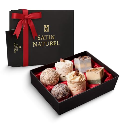 Bade Geschenkset, SPA LUXETIQUE Beauty Set für Frauen 8 tlg. Geburtstagsgeschenk Vanilleduft Bade Set mit Deko Badewanne, Spa Set, Wellness Set für Frauen, Bade Geshcenkset zum Valentinstag 6 BIO Badebomben Geschenkset Frauen - 6 Vegane Badekugeln in hochwertiger Geschenkbox - Valentinstag Geschenk für Sie - Badezusatz Geschenke für Frauen - Höchste Qualität von Satin Naturel