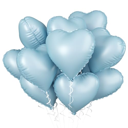 Image of Baby Blue Heart Balloon, 10PCS Blue Foil Heart Balloons, 18inch Pastel Blue Heart Shape Balloons Helium Birthday Party Decorations for Boys Girls Brithday Party, Valentines Day, Wedding, Anniversary