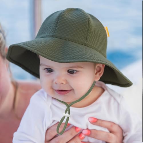 Image of HONGTEYA Baby Sun Hat Toddler Girl Beach Hat Sun Protection Adjustable Outdoor Summer Wide Brim Bucket Hat for Infant Kids