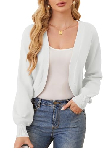 Image of ZAFUL Women's Cropped Cardigan Sweaters Long Sleeve Open Front Short Bolero Shrugs Casual Knit Ribbed Sweater