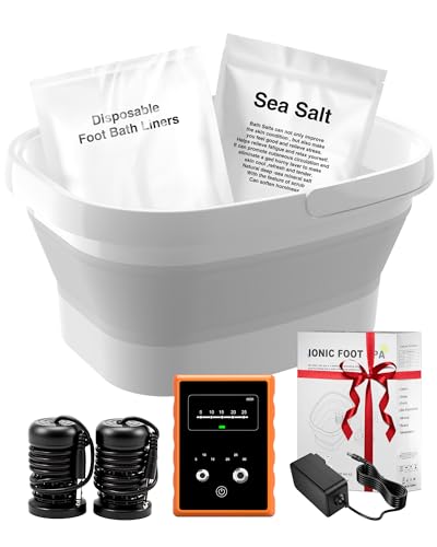 Ionic Foot Bath Detox Machine,Foot Detox Foot Bath Soak Tub with 2 Arrays,80 Disposable Foot Bath Liners,Detox Sea Salt,Folding Foot Spa Bucket,Home Salon-Level Foot Soaking Tub
