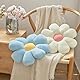 ACUSHLA 2 Stück Blumenbodenkissen Sitzkissen,40cm Blumenboden Kissen Tatami Blumenförmiges,Weiches Blütenblattkissen Niedliches Blumen-Plüsch-Kissen für Car Home Sofa Chair (blau+weiß)