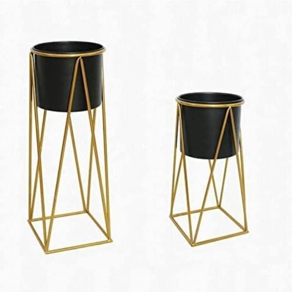 Image of Decent Home Decor Iron Metal Indoor Out Door Bedroom Home Office Planter Pot Tall Stand with Planter for Living Room, Balcony Flower Pot Stand Set of 2 (Black)