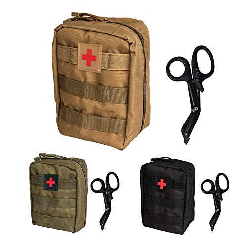 KrisVie Pochette EMT Médecine Tactique Sac étanche Molle de Premiers Secours, Trousse Kit de Premiers Soins Militaires pour Randonnée Camping Airsoft avec Un Ciseaux médical (Kaki)