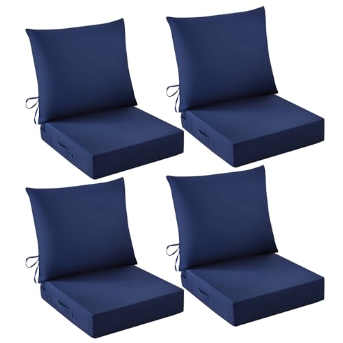Image of Outdoor Chair Cushions, 24 x 24 Inch Outdoor Cushion for Patio Furniture, Patio Chair Cushion, Waterproof & Fade Resistant Deep Patio Furniture Cushions Set with Handle and Ties, Navy Blue (Set of 4)