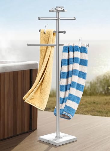 Natural Marble 59 Inch Outdoor Towel Rack with Weighted Base,