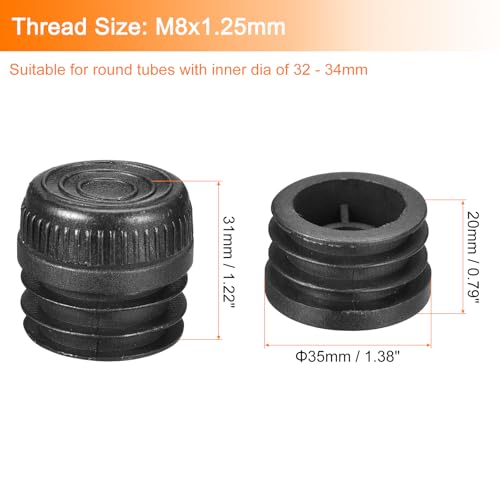 Image of uxcell 8Pcs Inserts for Round Tubes with Leveling Feet, for 35mm /1.38 inch OD Round Tube, M8-1.25mm Thread Black Plastic Furniture Chair Blanking End Caps Insert Plugs