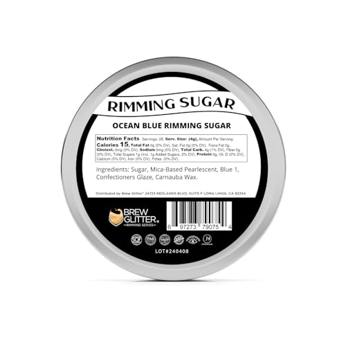 Brew Glitter - Ocean Blue Rimming Sugar (4oz, 1x Bar Tin) Cocktail Garnish for Mixed Drinks & Refreshments
