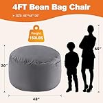 Sweetcrispy Bean Bag Chairs, 4Ft Bean Bags for Adults, Large Oversized Beanbag Chair with Memory Foam Filled and Soft Removable Washable Cover, Comfy Sofa for Living Room Bedroom Dorm, 4 Feet Gray - Image 3