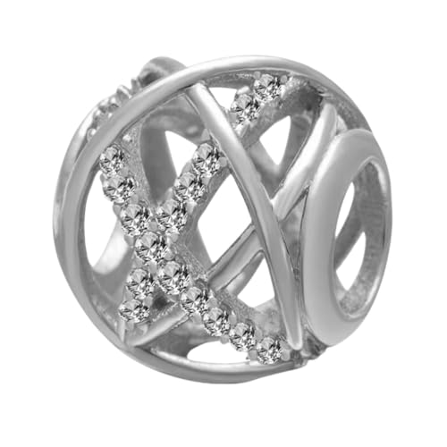 Galaxy 925 Sterling Silver Openwork Charm With Clear CZ Flower for Pandora Bracelet - Anniversary Love (Silver)