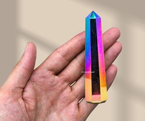 Image of Crystal Heaven Certified Titanium Aura Quartz Crystal Tower Obelisk Point For Chakra, Healing And Balancing - Aaa Grade Original Certified Gemstone Agate For Reiki Meditation Yoga Spiritual (3-4 Inches)