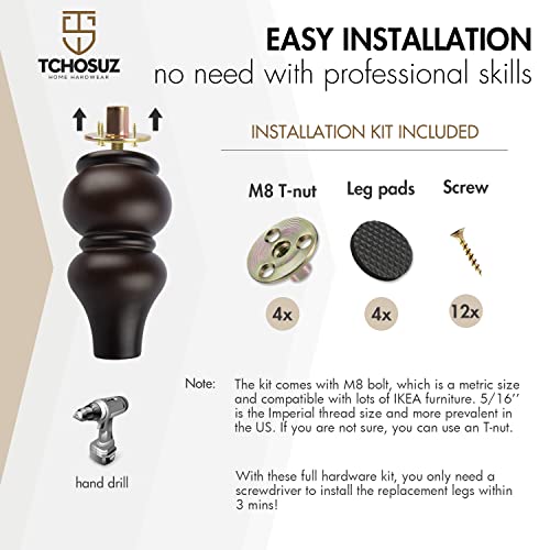 TCHOSUZ 6 inch / 15cm Wooden Furniture Legs - Image 4
