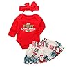 My First Christmas Outfits voor Pasgeboren Baby Meisje 1e Xmas Romper Tutu Rok Hoofdband Kleding Vrolijk Kerstfeest 3…
