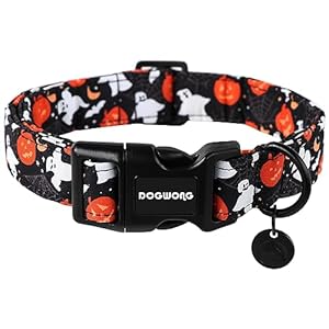 DOGWONG Cotton Dog Collar, Heavy-Duty Fall Dog Collar Durable Soft Fabric Pet Dog Collar Cute Halloween Puppy Necklace for Small Medium Large Dog