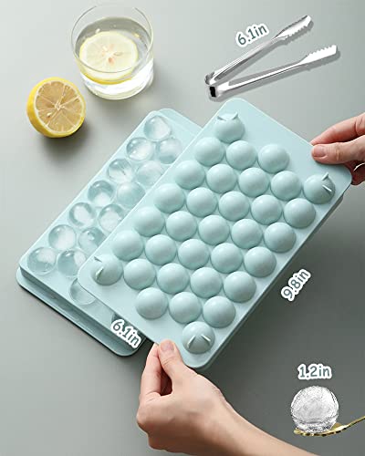 Ewritn Ice Cube Tray, Round Ice Ball Maker For Freezer,Circle Ice Trays Making 99Pcs With Sphere Ice Balls Chilling Drinks （3Pack Blue Trays, 3 Steel Metal Straws,1 Ice Bucket Scoop & Tong） #TOP4