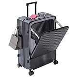 [山善] キャリーケース フロントオープン Lサイズ 78L スーツケース ストッパー付き 軽量 7泊以上 大容量 ドリンクホルダー USBポート付き 幅50×奥行29×高さ74cm キャリーバッグ キャスター交換可 TSAロック ブラック KK022ｰL(BK)