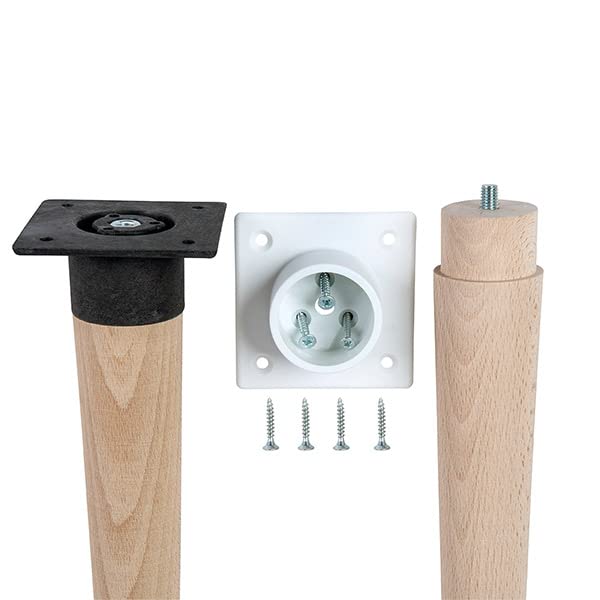 Genérico Gamba inclinata in legno di faggio, con parte di fissaggio e base antiruggine, confezione da 4 pezzi (730 mm)