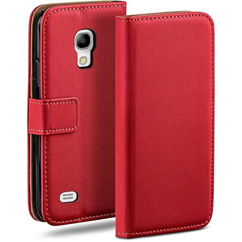 moex Funda con Tapa para Samsung Galaxy S4, con Ranura para Tarjetas, Funda Estilo Libro con protección de 360 Grados, Cuero Vegano, Rojo Fuego