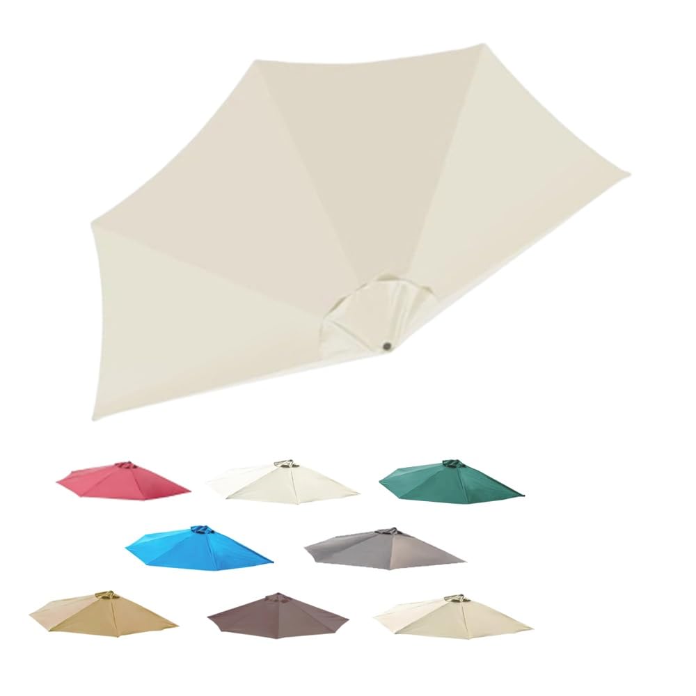 RTVGNSZSJL Half Round Umbrella Replacement Canopy 9ft 5 Ribs Patio Umbrella Canopy Cover, Replacement Parasol Canopy For Backyard Market Pool(Beige)
