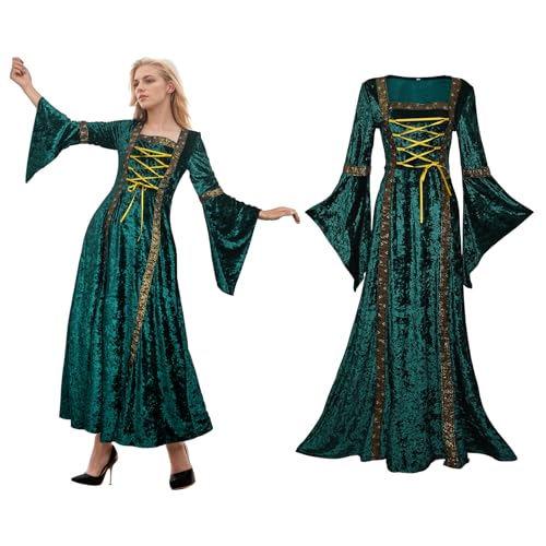 YORDET Mittelalter Kleidung Damen Renaissance Kleid Satin Retro Trompetenärmel Gothic Kleidung Viktorianisches Cosplay Prinzessin Kleidung...