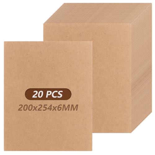 GBACHOOSE 20 placas de madera MDF para manualidades, 6 mm, 200 x 254 mm, tablero de fibra de densidad media, placas de fibra de densidad media para sierra de marquetería, pirograbado, modelado, corte