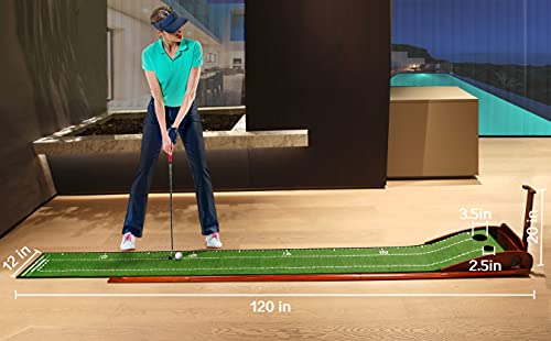 Gimiyaa Golf Putting Mat Green Indoor And Outdoor With Auto Ball Return,Game Practice Golf Gifts For Home, Office, Backyard Indoor Golf And Outdoor Use, Crystal Velvet Mat And Solid Wood Base (Brown) #TOP2