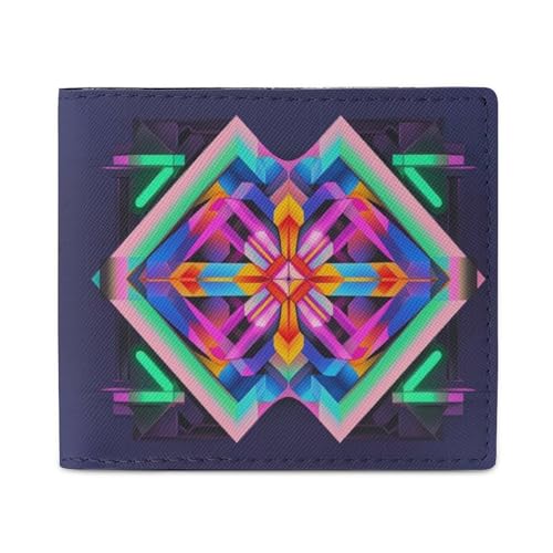 Large Neon Color Pattern Wallet Elegant Leather Wallets with ID Window & 2 Card Slots, Slim Bifold Wallet for Men Women