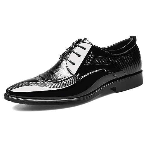 Men's High Gloss Oxford Lace Up Casual Loafers Business Trendy Patent Leather Dress Shoes